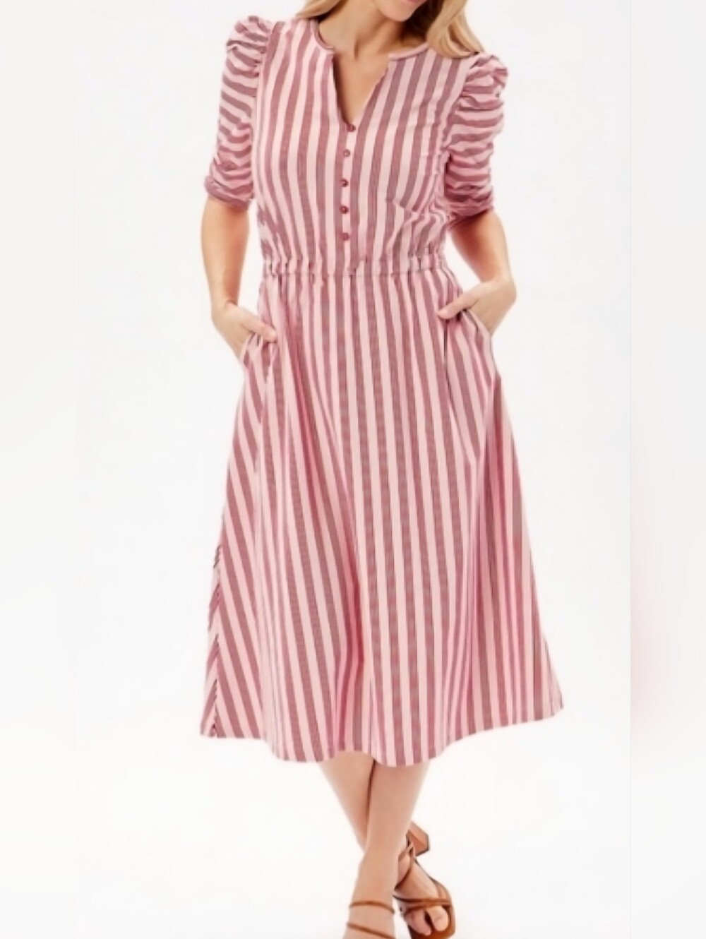 Matilda Jane Heart To Heart Mcintosh Red Pink Striped Dress Size XL Modest
